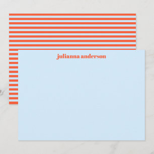 Light Blue Orange Stripe Personalized Stationery Card