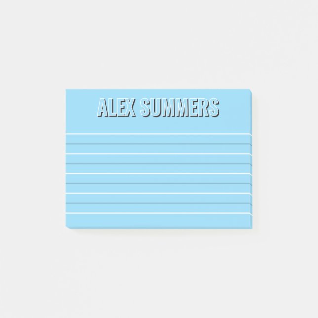 Light Blue Outline Shadow Block Letters Lined Post-it Notes (Front)