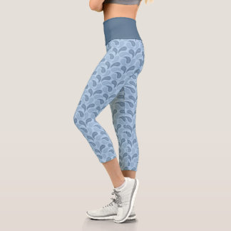 Light Blue Paisley Pattern High Waisted Capris