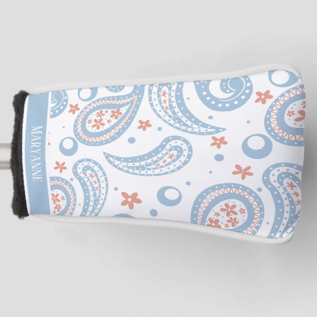 Light Blue Paisley Pattern Ladies Golf Head Cover (Front)