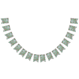 Light Blue & Pale Pink Peony Rose Floral Wedding Bunting Flags