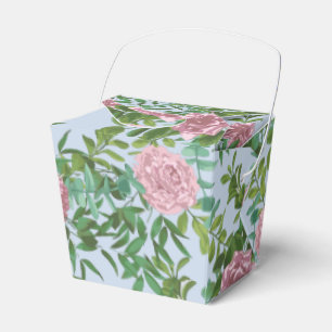Light Blue & Pale Pink Peony Rose Floral Wedding Favor Box