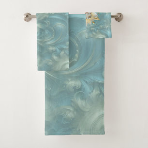Light Blue-Palette on a Bronze Gold Barogue design Bath Towel Set