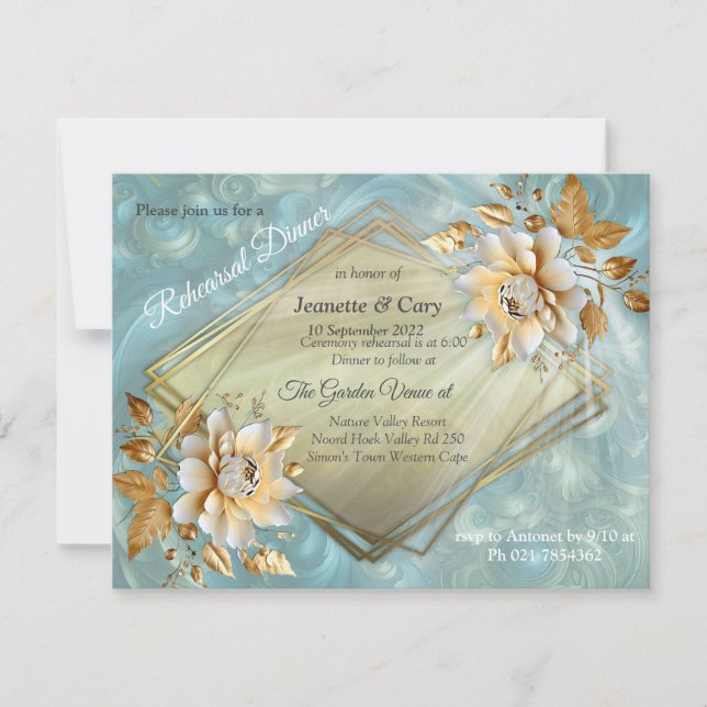 Light Blue-Palette on a Bronze Gold Barogue design Invitation (Front)