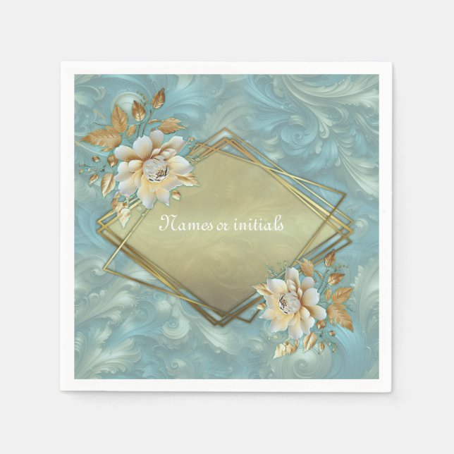 Light Blue-Palette on a Bronze Gold Barogue design Napkin (Front)