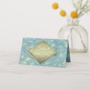 Light Blue-Palette on a Bronze Gold Barogue design Place Card