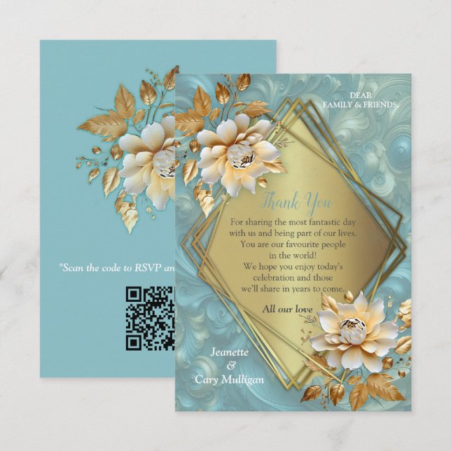 Light Blue-Palette on a Bronze Gold Barogue design RSVP Card (Front/Back)