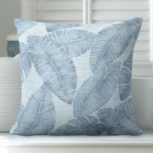 Light Blue Palm Leaf Throw Pillow