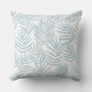 Light Blue Palm Leaves Throw Pillow