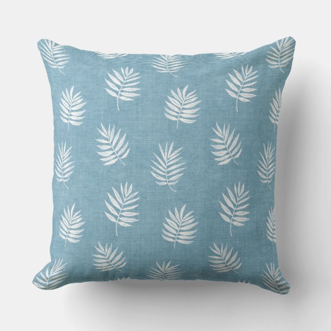Light Blue Palm Leaves Throw Pillow (Front)