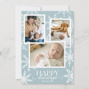 Light Blue Pastel Snowflake Collage Holiday Card