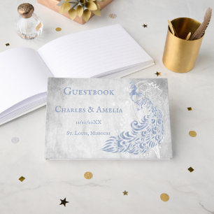 Light Blue Peacock Leaf Vine Wedding Guestbook