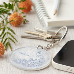 Light Blue Peacock Personalized Acrylic Keychain