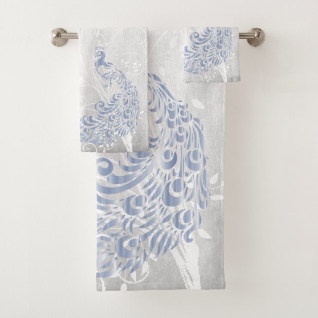 Light Blue Peacock Personalized Bath Towels (Insitu)