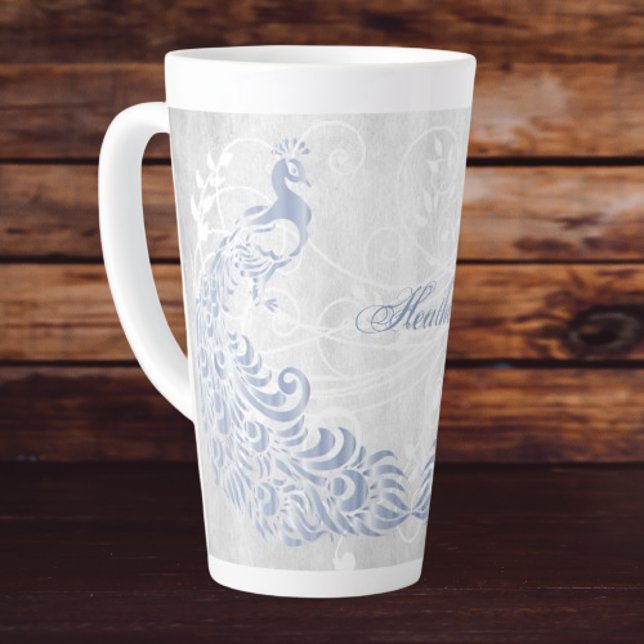 Light Blue Peacock Personalized Latte Mug (Light Blue Peacock Personalized Latte Mug)