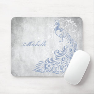 Light Blue Peacock Personalized Mousepad