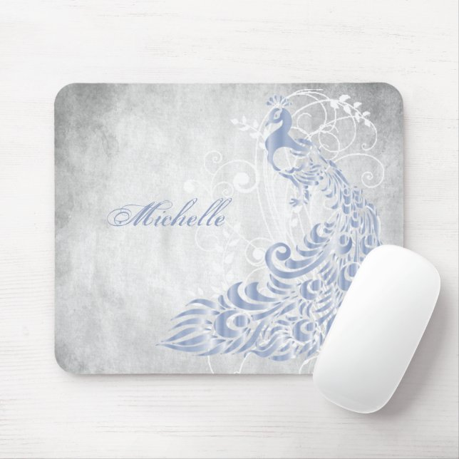 Light Blue Peacock Personalized Mousepad (With Mouse)