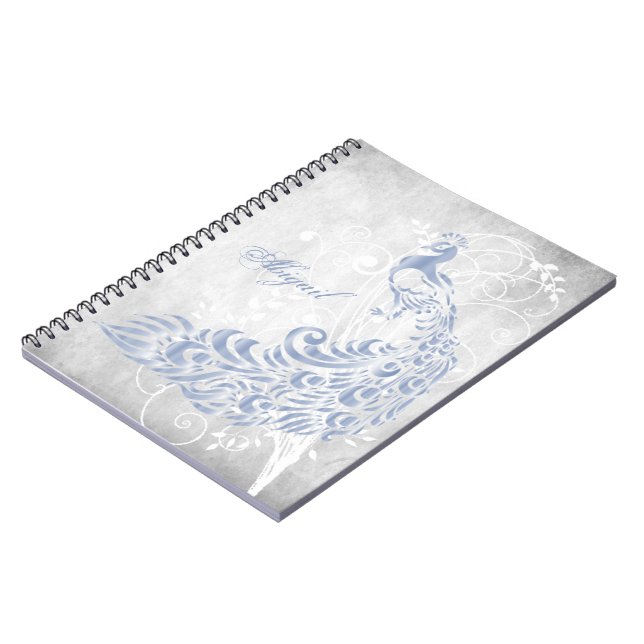 Light Blue Peacock Personalized Spiral Notebook (Left Side)