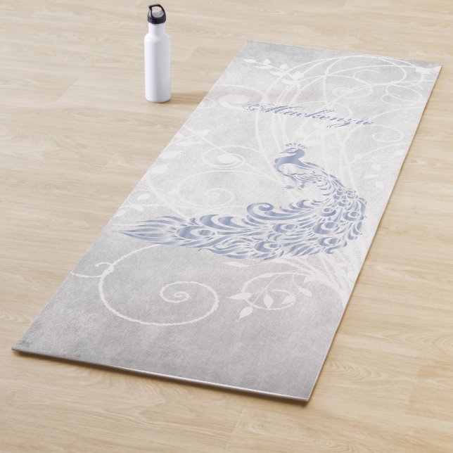 Light Blue Peacock Personalized Yoga Mat (In Situ)