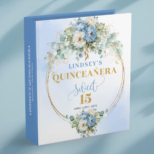 Light Blue Peony Gold 15th Birthday Memory Book Binder