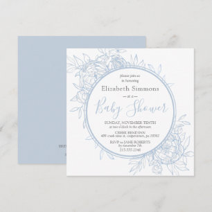 Light Blue Peony Modern Floral Toile Baby Shower Invitation