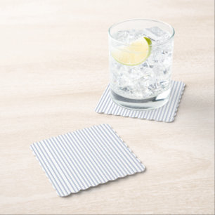 Light Blue Periwinkle Thin Delicate Stripe Pattern Paper Coaster