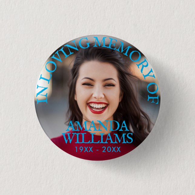 Light Blue | Personalized Photo Memorial 1 Inch Round Button (Front)