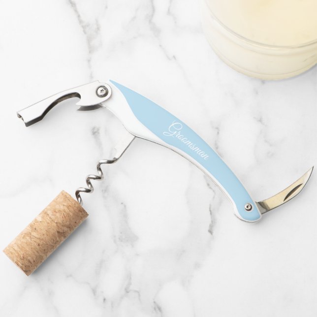 Light Blue Personalized Wedding Groomsman Corkscrew (Front)
