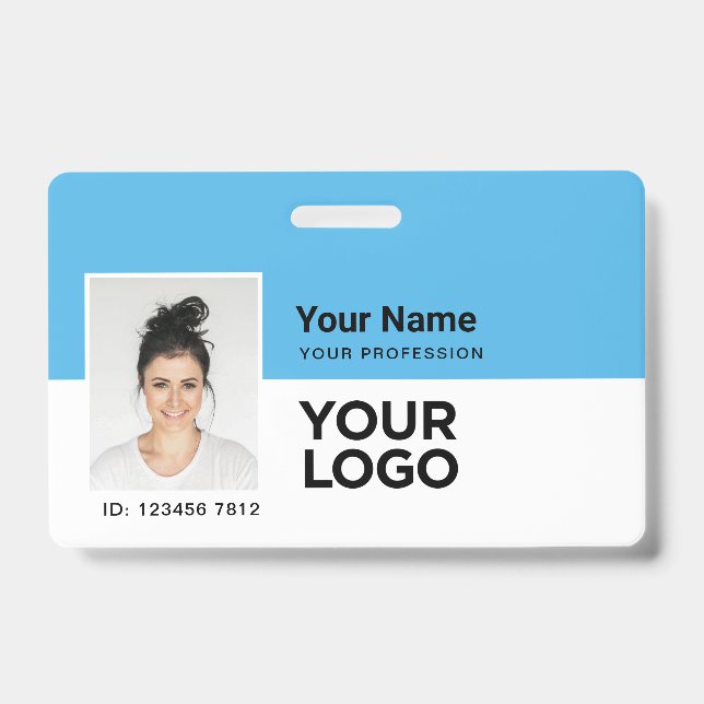 Light blue Photo Bar or Qr Code Logo Name Badge (Front)