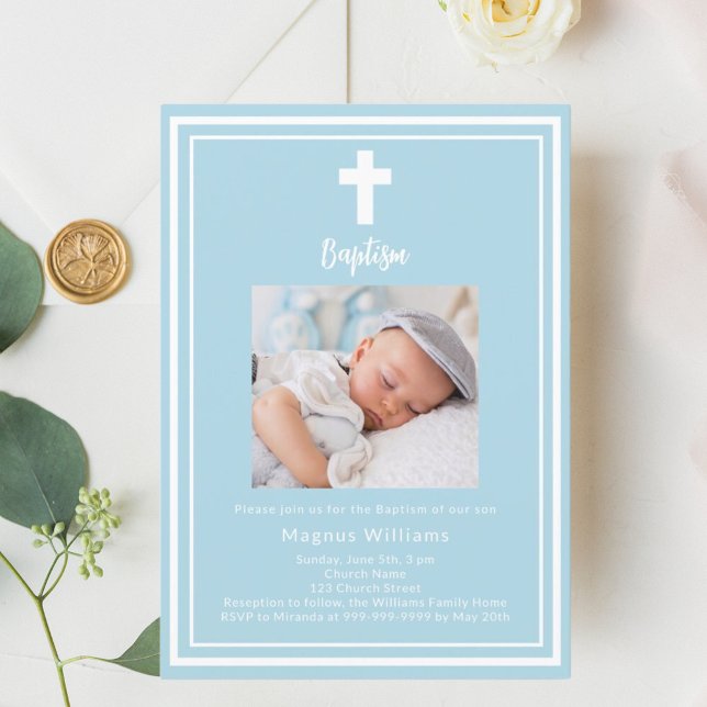 Light blue photo boy Baptism Invitation (Creator Uploaded)