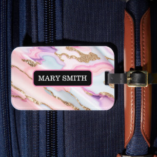 Light Blue Pink Agate Marble Modern Collection Luggage Tag