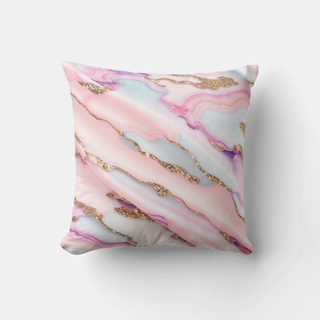 Light Blue Pink Agate Marble Modern Collection Throw Pillow (Front)