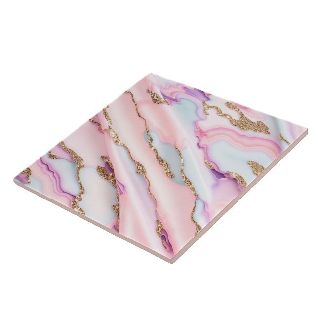 Light Blue Pink Agate Marble Modern Collection Tile (Side)