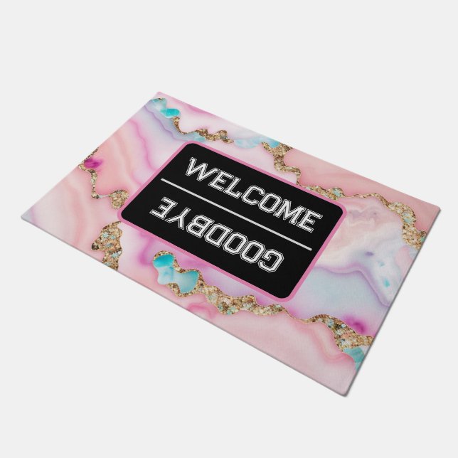 Light Blue Pink Agate Marble Popular Collection Doormat (Angled)