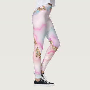 Light Blue Pink Agate Marble Popular Collection Leggings
