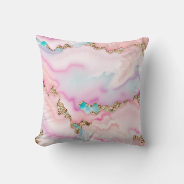 Light Blue Pink Agate Marble Popular Collection Throw Pillow (Front)
