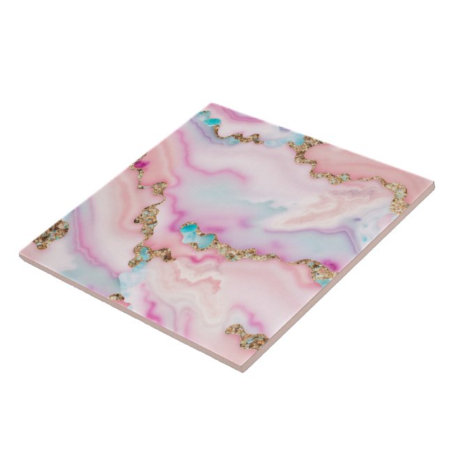 Light Blue Pink Agate Marble Popular Collection Tile (Side)