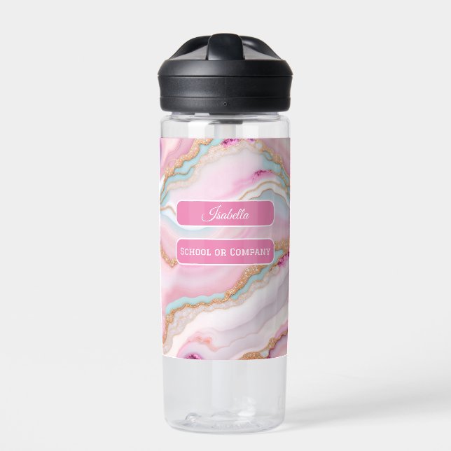 Light Blue Pink Agate Marble Trendy Collection Water Bottle (Front)