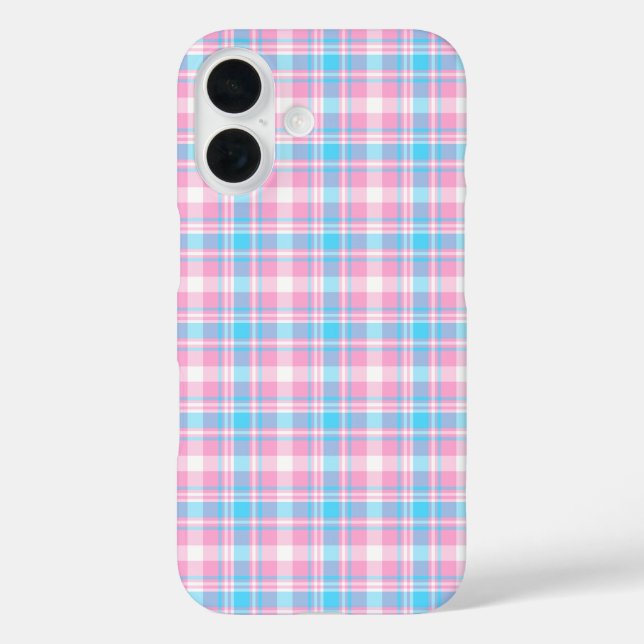 Light Blue, Pink, and White Plaid Pattern Case-Mate iPhone Case (Back)