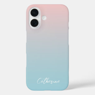 Light Blue Pink Gradient Modern Minimal Script iPhone 16 Case
