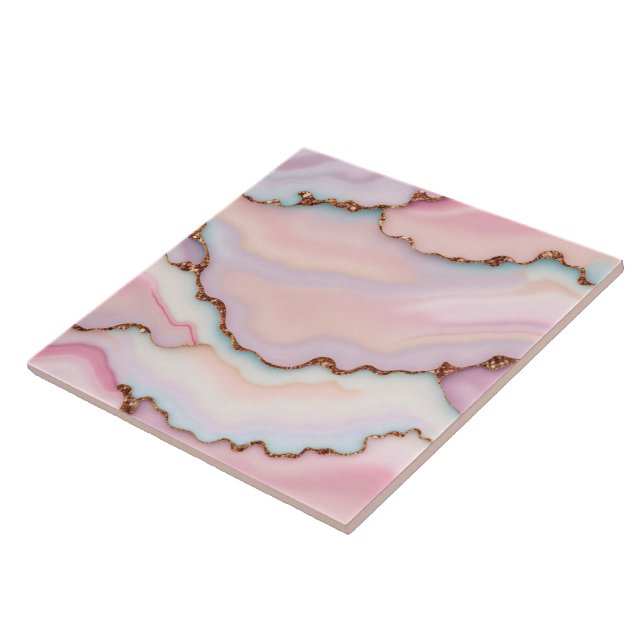 Light Blue Pink Marble Agate Modern Collection Tile (Side)