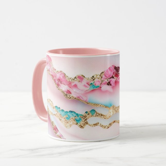 Light Blue Pink Marble Agate Popular Collection Mug (Front Left)