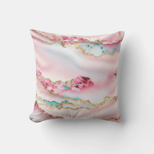 Light Blue Pink Marble Agate Popular Collection Throw Pillow