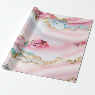 Light Blue Pink Marble Agate Popular Collection Wrapping Paper