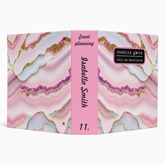 Light Blue Pink Marble Agate Trendy Collection Binder (Background)