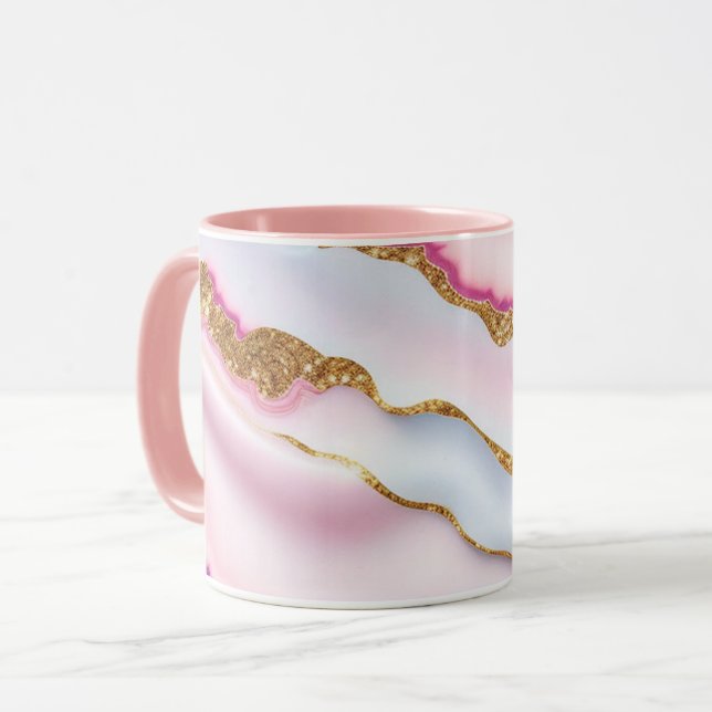 Light Blue Pink Marble Agate Trendy Collection Mug (Front Left)
