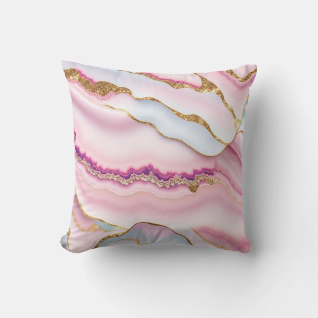 Light Blue Pink Marble Agate Trendy Collection Throw Pillow (Front)