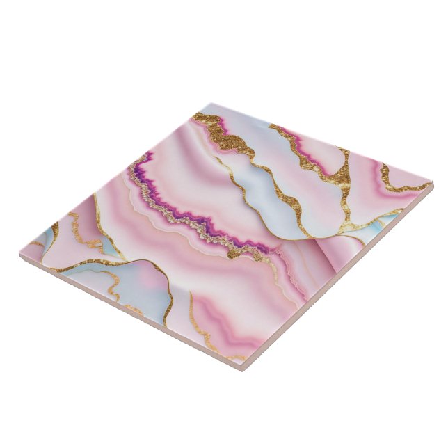 Light Blue Pink Marble Agate Trendy Collection Tile (Side)
