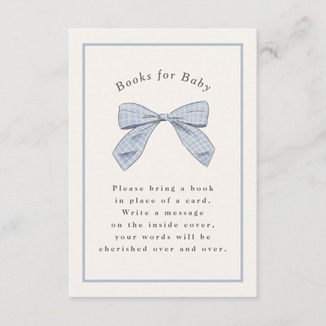 Light Blue Plaid Bow Elegant Baby Shower Enclosure Card (Front)