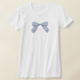 Light Blue Plaid Bow Elegant Baby Shower Mom T-Shirt